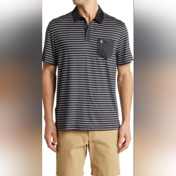 Penguin Navy and White Striped Jersey Polo Men's Size XL NWT - Picture 1 of 11